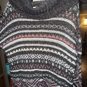Eddie Bauer Cozy Black and Pink Patterned Sweater
